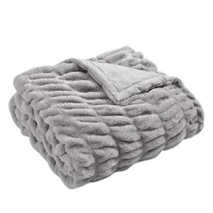 casual chic lapin ultra fine faux fur throw blanket - luxurious, chic, soft and cozy 400 gsm microfiber blanket for couch and bed - 50” x 60” (gray)