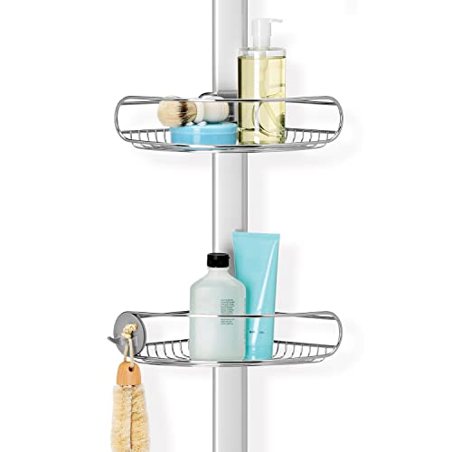 simplehuman 9' Tension Pole Shower Caddy, Stainless Steel and Anodized Aluminum & 8' Tension Pole Shower Caddy, Stainless Steel and Anodized Aluminum