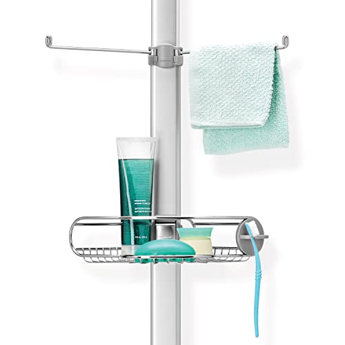 simplehuman 9' Tension Pole Shower Caddy, Stainless Steel and Anodized Aluminum & 8' Tension Pole Shower Caddy, Stainless Steel and Anodized Aluminum