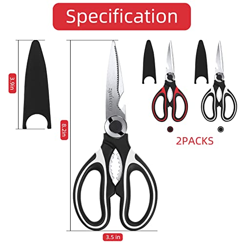 Kitchen Scissor For General Use 2-Packs,Heavy Duty Kitchen Raptor Meat Shears,Dishwasher Safe Cooking Scissors, Stainless Steel Multi-function Scissors For Food,Chicken,Poultry, Fish, Pizza,Herbs