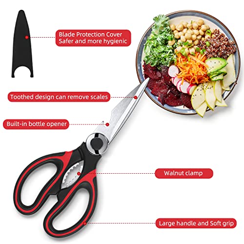 Kitchen Scissor For General Use 2-Packs,Heavy Duty Kitchen Raptor Meat Shears,Dishwasher Safe Cooking Scissors, Stainless Steel Multi-function Scissors For Food,Chicken,Poultry, Fish, Pizza,Herbs