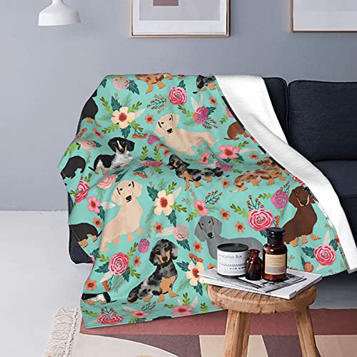 WOWUSUO Dachshund Dog Blanket Rose Flower Throw Bed Blankets Cozy Lightweight Soft Bedding for Sofa and Bed Office Travel 80x60 inches, 80x60