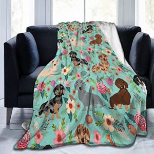 WOWUSUO Dachshund Dog Blanket Rose Flower Throw Bed Blankets Cozy Lightweight Soft Bedding for Sofa and Bed Office Travel 80x60 inches, 80x60