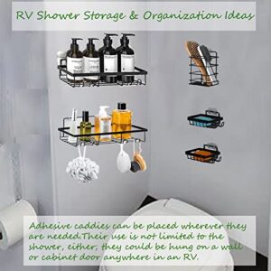 Large Black Shower Hanging Organizer Caddy Racks for Inside Shower Adhesive Shower Caddy Baskets Shelves for Bathroom Bathtub RV Dorm College Wall No Drill 5 Pack (Black)