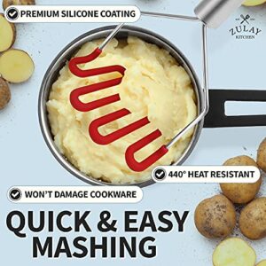 Zulay Kitchen Non-Scratch Potato Masher Kitchen Tool - Durable Stainless Steel Wrapped in Premium Silicone Mashed Potatoes Masher - Versatile Masher Hand Tool & Potato Smasher (Red)