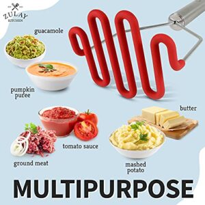 Zulay Kitchen Non-Scratch Potato Masher Kitchen Tool - Durable Stainless Steel Wrapped in Premium Silicone Mashed Potatoes Masher - Versatile Masher Hand Tool & Potato Smasher (Red)