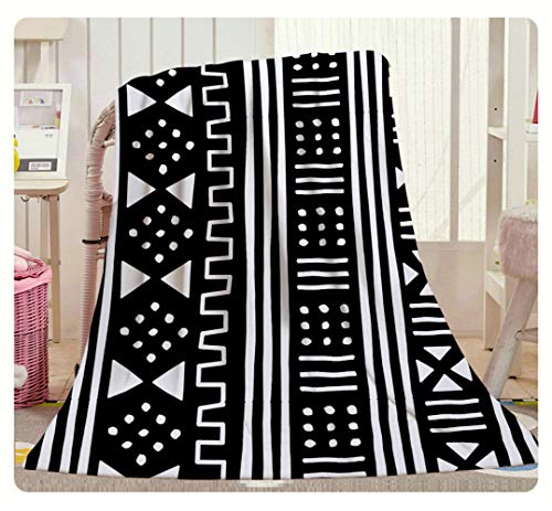 Swono African Mudcloth Throw Blanket,Afrocentric White Black African Mudcloth Mudprint Thorw Blanket Soft Warm Decorative Blanket for Bed Couch Sofa Office Blanket 30"X40"