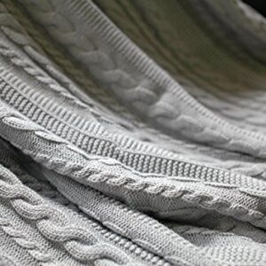 100% Organic Cotton Throw Cable Knit Blanket (50x70in) Super Soft Warm Luxurious Pure All-Season Eco-Friendly (Grey)