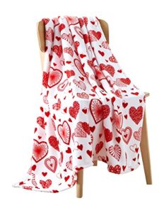 valentine throw blanket: boho hearts with modern contemporary and traditional designed red and white hearts, microfiber fleece velour, accent for couch sofa chair bed or dorm (boho hearts)