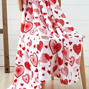 Valentine Throw Blanket: Boho Hearts with Modern Contemporary and Traditional Designed Red and White Hearts, Microfiber Fleece Velour, Accent for Couch Sofa Chair Bed or Dorm (Boho Hearts)