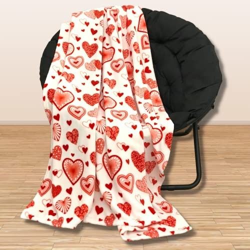 Valentine Throw Blanket: Boho Hearts with Modern Contemporary and Traditional Designed Red and White Hearts, Microfiber Fleece Velour, Accent for Couch Sofa Chair Bed or Dorm (Boho Hearts)