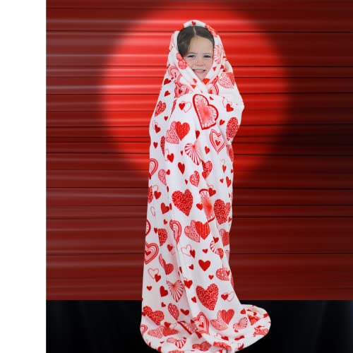Valentine Throw Blanket: Boho Hearts with Modern Contemporary and Traditional Designed Red and White Hearts, Microfiber Fleece Velour, Accent for Couch Sofa Chair Bed or Dorm (Boho Hearts)