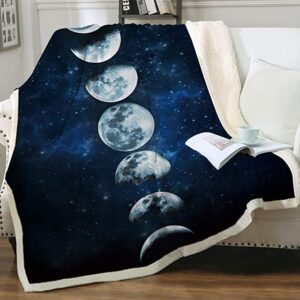 sleepwish lunar eclipse blanket moon phases blanket celestial fleece blanket dark blue sherpa throw blanket college dorm blanket baby(30"x40")