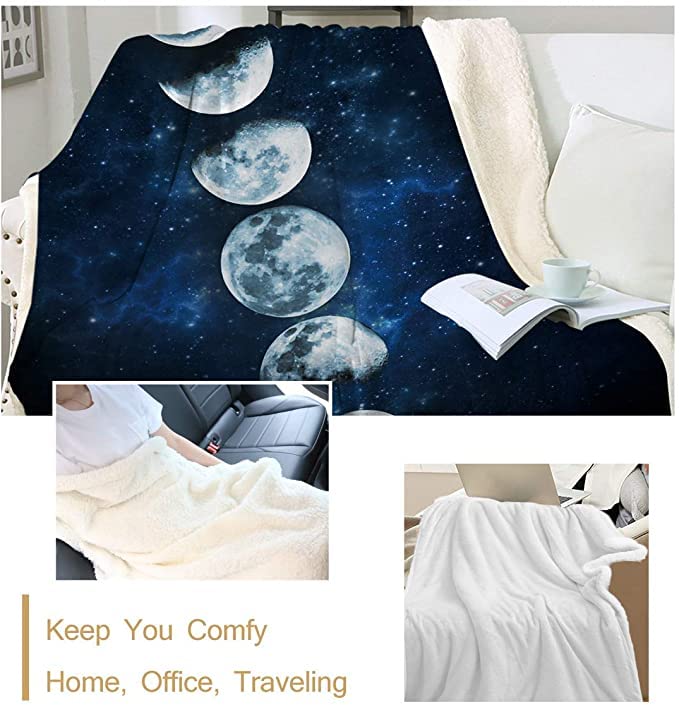 Sleepwish Lunar Eclipse Blanket Moon Phases Blanket Celestial Fleece Blanket Dark Blue Sherpa Throw Blanket College Dorm Blanket Baby(30"x40")