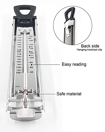 Candy Thermometer with Pot Clip & Hanging Ring Handle Stainless Steel Cooking Thermometer Food Thermometer Deep Fry Thermometer Classic Candy Thermometer