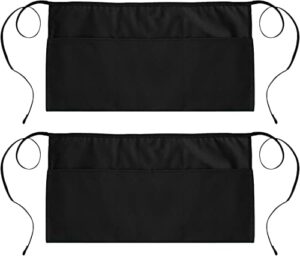 utopia wear 3 pocket waist apron [pack of 2], server short apron for men women, kitchen, restaurant and crafting, 24x12 inches (black)