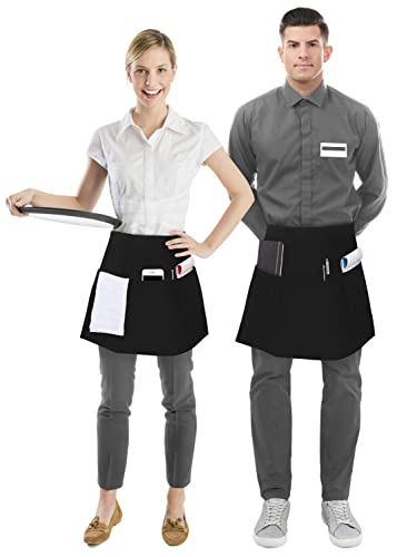 Utopia Wear 3 Pocket Waist Apron [Pack of 2], Server Short Apron for Men Women, Kitchen, Restaurant and Crafting, 24x12 Inches (Black)