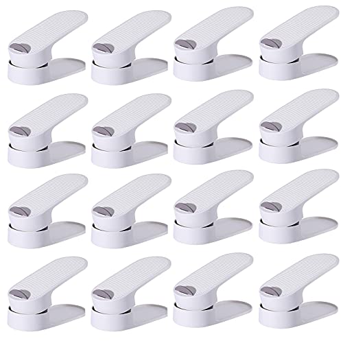 ALWWL White Shoe Storage Rack, Integrated Household Adjustable Double Tiers Shoes Slots, for Livingroom Bedroom Bathroom- 16 Pcs