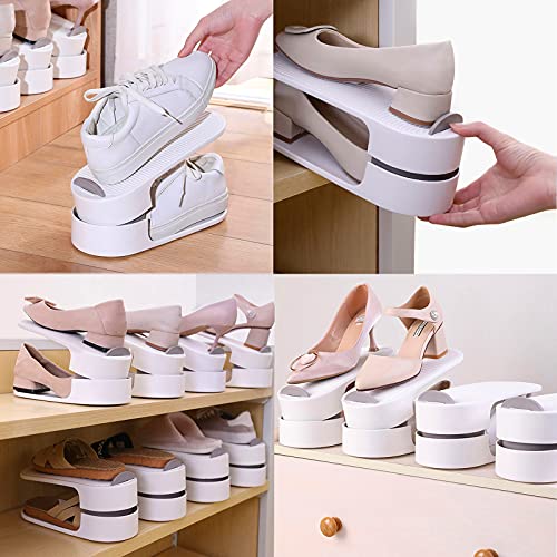 ALWWL White Shoe Storage Rack, Integrated Household Adjustable Double Tiers Shoes Slots, for Livingroom Bedroom Bathroom- 16 Pcs