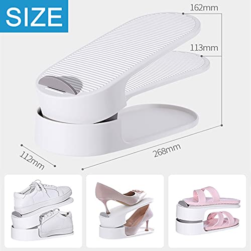 ALWWL White Shoe Storage Rack, Integrated Household Adjustable Double Tiers Shoes Slots, for Livingroom Bedroom Bathroom- 16 Pcs