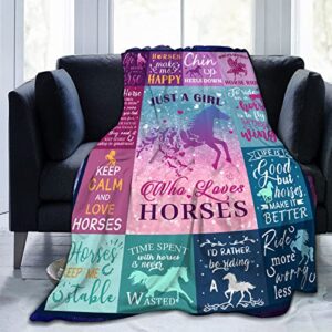 WUTZTIFE Horse Gifts for Girls Women Horse Blanket for Girls Best Gifts for Horse Lovers Girls - Just A Girl Who Loves Horses Birthday Anime Decor Throw Blanket 60" x 50"