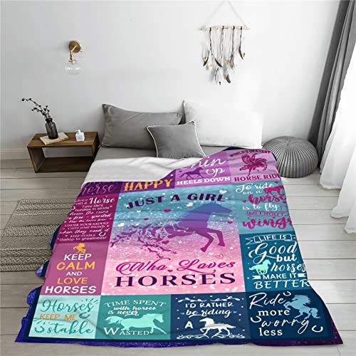 WUTZTIFE Horse Gifts for Girls Women Horse Blanket for Girls Best Gifts for Horse Lovers Girls - Just A Girl Who Loves Horses Birthday Anime Decor Throw Blanket 60" x 50"