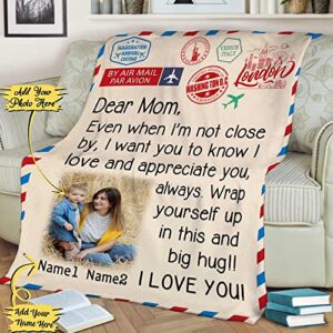 Kreativfy Customized Photo Blanket for Mom from Son- A Heartfelt Gift for Birthday or Mother's Day, Proudly Printed in USA, Silky Smooth and Super Warm