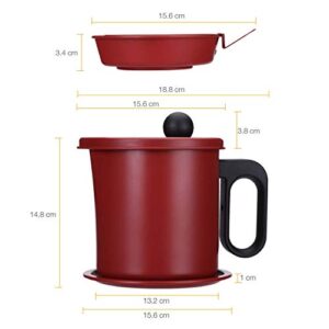 Bacon Grease Container with Fine Mesh Strainer 1.7L Oil Pot with Strainer Cooking Oil Filter with Anti-scalding Handle and Coaster Tray Stainless Steel Oil Storage Pot Can for Cooking Oil, Frying Oil