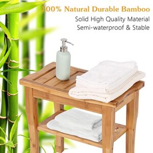 Kinfant Bathroom Bamboo Shower Bench - Spa Bath Shower Stool with Storage Shelf, Wooden Seat for Inside Shower (Style 2)