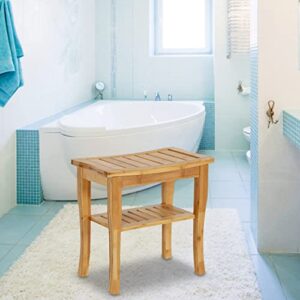 Kinfant Bathroom Bamboo Shower Bench - Spa Bath Shower Stool with Storage Shelf, Wooden Seat for Inside Shower (Style 2)