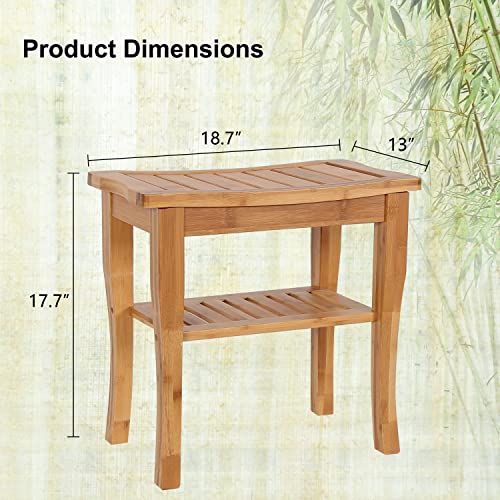 Kinfant Bathroom Bamboo Shower Bench - Spa Bath Shower Stool with Storage Shelf, Wooden Seat for Inside Shower (Style 2)