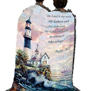 Pure Country Weavers Lighthouse Blanket by Carl Valente - The Lord is My Rock and My Fortress - Scriptures -Psalm 18:2 - Religious Gift Tapestry Throw Woven from Cotton - Made in The USA (72x54)