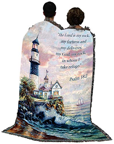 Pure Country Weavers Lighthouse Blanket by Carl Valente - The Lord is My Rock and My Fortress - Scriptures -Psalm 18:2 - Religious Gift Tapestry Throw Woven from Cotton - Made in The USA (72x54)