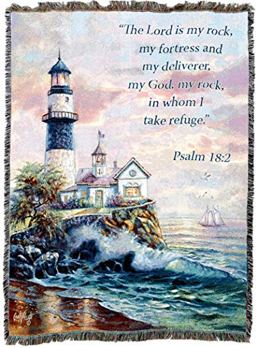 Pure Country Weavers Lighthouse Blanket by Carl Valente - The Lord is My Rock and My Fortress - Scriptures -Psalm 18:2 - Religious Gift Tapestry Throw Woven from Cotton - Made in The USA (72x54)