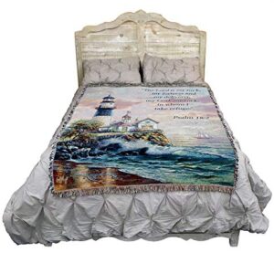 Pure Country Weavers Lighthouse Blanket by Carl Valente - The Lord is My Rock and My Fortress - Scriptures -Psalm 18:2 - Religious Gift Tapestry Throw Woven from Cotton - Made in The USA (72x54)