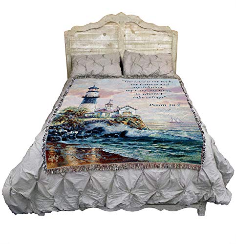 Pure Country Weavers Lighthouse Blanket by Carl Valente - The Lord is My Rock and My Fortress - Scriptures -Psalm 18:2 - Religious Gift Tapestry Throw Woven from Cotton - Made in The USA (72x54)