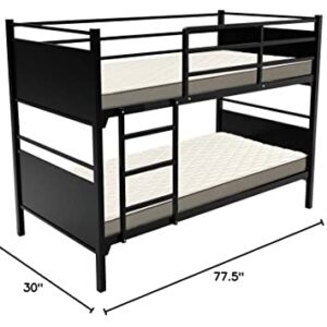 Treaton, 5" Medium High Density Foam Mattress with Heavy Duty Metal Bunk Bed, 30-Inch, Black