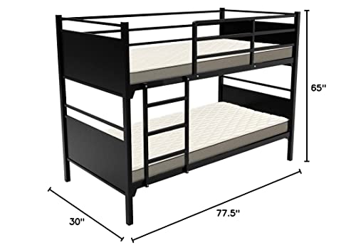 Treaton, 5" Medium High Density Foam Mattress with Heavy Duty Metal Bunk Bed, 30-Inch, Black