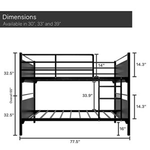 Treaton, 5" Medium High Density Foam Mattress with Heavy Duty Metal Bunk Bed, 30-Inch, Black