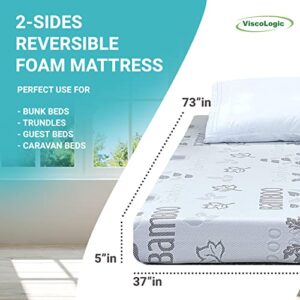 Viscologic Afford 2-Sided Reversible Foam Twin Mattress Perfect for Bunk Bed, Trundle, Guest Bed and Caravan Bed, CertiPUR-US Certified Foam, 5 Inch, White