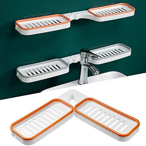 Bathroom Corner Punch-Free Rack, bathroom shampoo holder with Suction Cup shower storage suction cup bathroom corner punch-free rack,180 Degree Rotating,Strong Load-Bearing, Drain Hole Design (Orange)