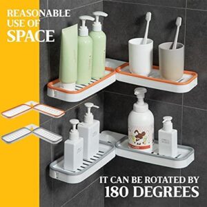 Bathroom Corner Punch-Free Rack, bathroom shampoo holder with Suction Cup shower storage suction cup bathroom corner punch-free rack,180 Degree Rotating,Strong Load-Bearing, Drain Hole Design (Orange)