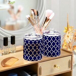 xigua 2 Pack Lattice on Navy Blue Apothecary Jars with Lid, Qtip Holder Storage Containers for Cotton Ball, Swabs, Pads, Clear Plastic Canisters for Bathroom Vanity Organization (10 Oz)