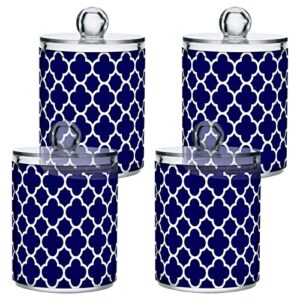 xigua 2 Pack Lattice on Navy Blue Apothecary Jars with Lid, Qtip Holder Storage Containers for Cotton Ball, Swabs, Pads, Clear Plastic Canisters for Bathroom Vanity Organization (10 Oz)