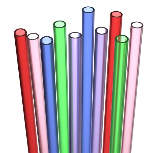 Fiesta First 10 Long Reusable Hard Plastic Drinking Straws, Medium Width + Sturdy Cleaning Brush - For Tumblers and Mason Jars - Dishwasher Safe BPA PFOA Free