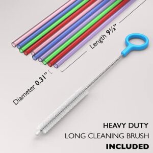 Fiesta First 10 Long Reusable Hard Plastic Drinking Straws, Medium Width + Sturdy Cleaning Brush - For Tumblers and Mason Jars - Dishwasher Safe BPA PFOA Free