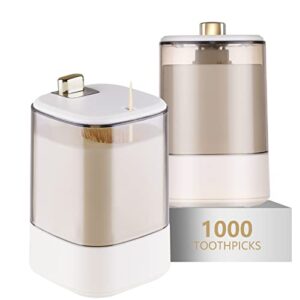 toothpick holder dispenser——2pcs pop-up automatic toothpick dispensers with 1,000 toothpicks for home livingroom kitchen restaurant, thickening toothpicks container, novelty sturdy secure toothpick storage box (a-white*2)