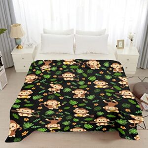 Monkey Throw Blanket Soft Flannel Fleece Blankets Lightweight Plush Decorative Blankets Microfiber Quilts for Bed Couch Camping Travel 80 in x 60 in L Size for Adults