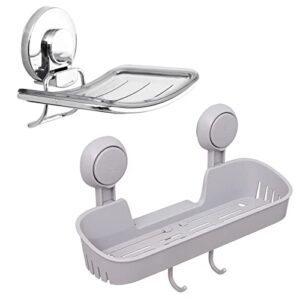 leverloc chrome suction cup soap dish shower caddy with 4 hooks suction cup shower shelf one second installation hanging shower rack removable & reusable for shower bathtub kitchen