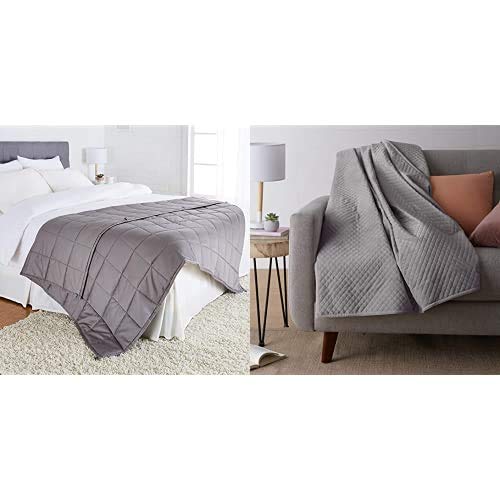 Amazon Basics All-Season Cotton Weighted Blanket with Cover - Dark Grey, 20-Pound, 60 inch x 80 inch (Full/Queen)